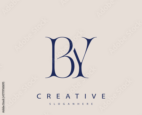 Sophisticated and stylish letter logo design featuring the combination of the letters B and Y in dark blue color scheme perfect for branding stationery website headers or social media graphics