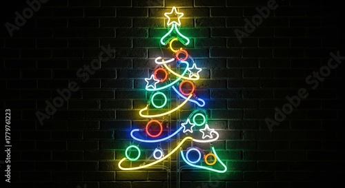 Christmas tree made entirely of glowing neon lights
