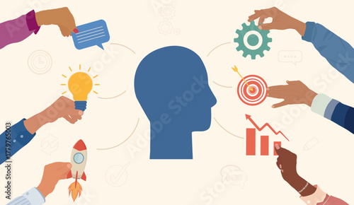 Creative teamwork mind map concept for innovative business strategy and problem solving