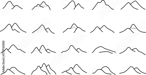Mountain line art vector icon collection set