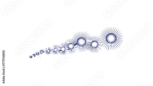 Abstract blue glowing starbursts and bokeh lights creating a dynamic celebratory explosion effect on white background