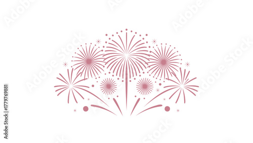 A symmetrical burst of bright pink fireworks exploding in a festive display against a clean white background