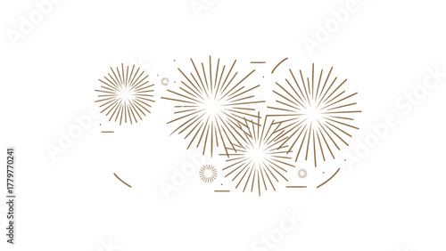 Golden fireworks bursts illuminate the night sky with dazzling light trails and sparkling effects