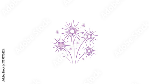 Whimsical purple fireworks exploding in a celebratory burst against a clean white background