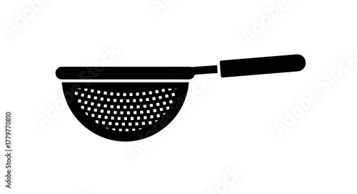 Simple Black and White Icon of a Kitchen Strainer.