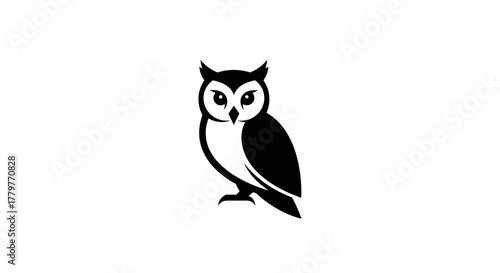 Simple Black and White Owl Icon Illustration.