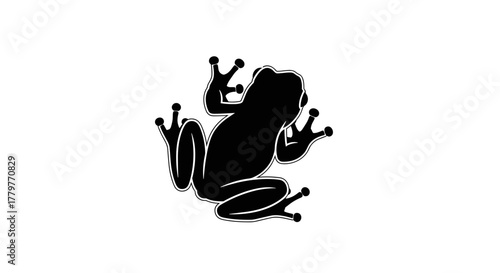 Simple black silhouette of a tree frog viewed from above.