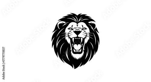 Roaring Lion Head Logo Design Black and White.