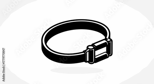 Black and White Hose Clamp Illustration on White Background.