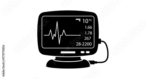 Medical Monitor Displaying Vital Signs and Heart Rate.