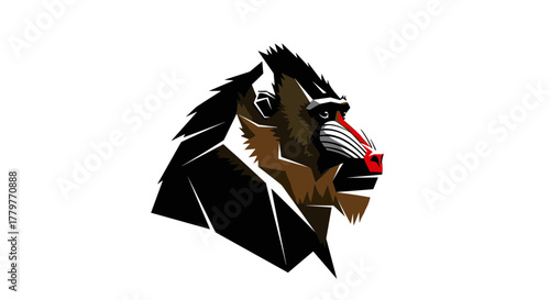 Striking Mandrill Head Geometric Design Isolated.