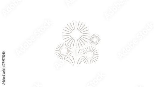 Abstract minimalist line art illustration of bursting fireworks in a simple white background celebration design