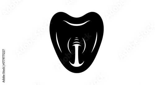 Abstract black tongue logo with a microphone inside.