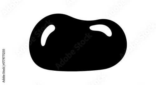 Single Black Jelly Bean Isolated on White Background.