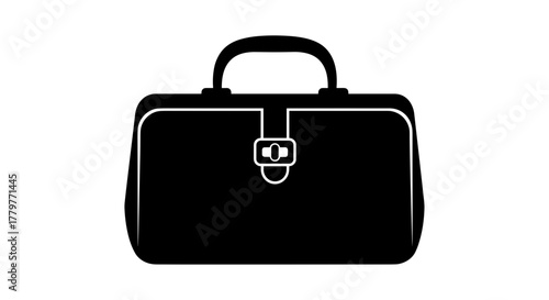 Black briefcase silhouette isolated on white background for design.