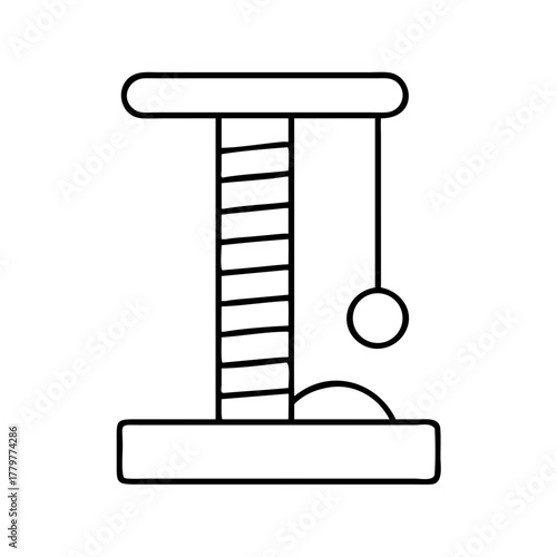 Simple line art illustration of a cat scratching post with ball toy