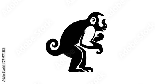 Stylized Black Silhouette of a Curious Monkey.