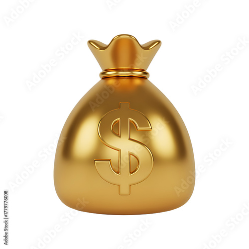 Golden money bag with dollar sign isolated on transparent background