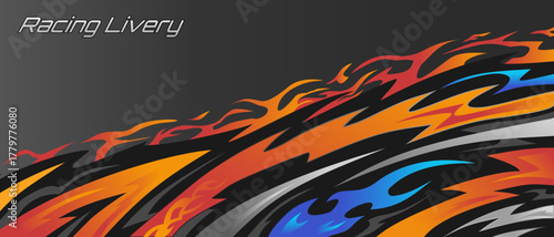 Abstract line fiery livery design for racing cars or bike