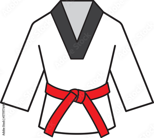 Taekwondo Martial art Uniform with Red belt icon.