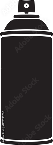 Black spray can silhouette with nozzle cap and button, simple graphic design element for industrial or art applications