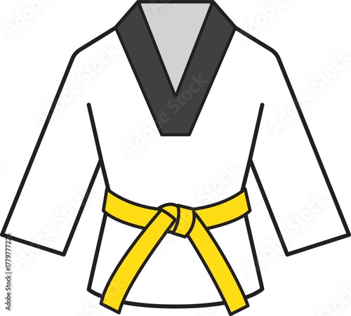 Taekwondo Martial art Uniform with Green belt icon.