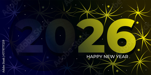Happy New Year 2026 Creative Celebration Festive Greeting Card Design. Vector Illustration