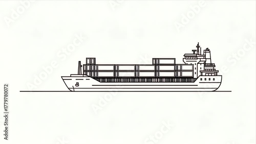 Minimalist Cargo Ship Drawing Global Logistics Animation