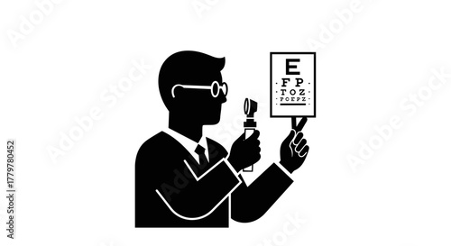 Silhouette of an Optometrist Performing a Vision Test.