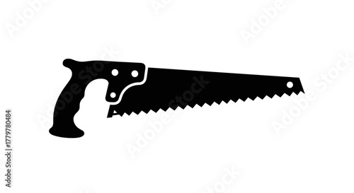 Black silhouette of a hand saw on a white background.