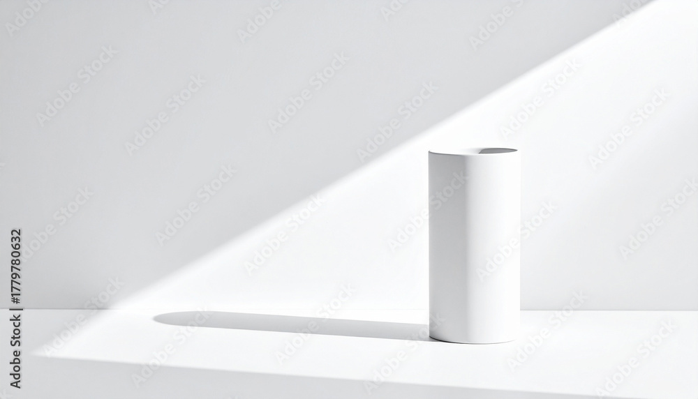 Fototapeta premium White Cylindrical Vase Mockup, Sharp Linear Edge Shadow