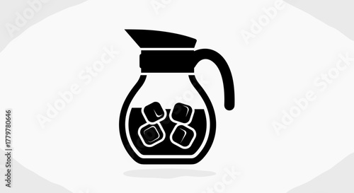Simple black icon of a glass pitcher with ice cubes.