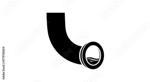 Sewer pipe with water inside black and white icon.