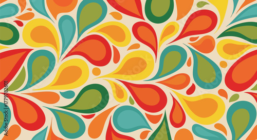 Retro teardrop pattern with vibrant colors and vintage style