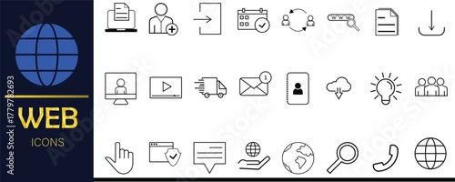 Flat Minimal Web Icons Vector Pack – UI UX Symbols for Websites, Apps, and Technology