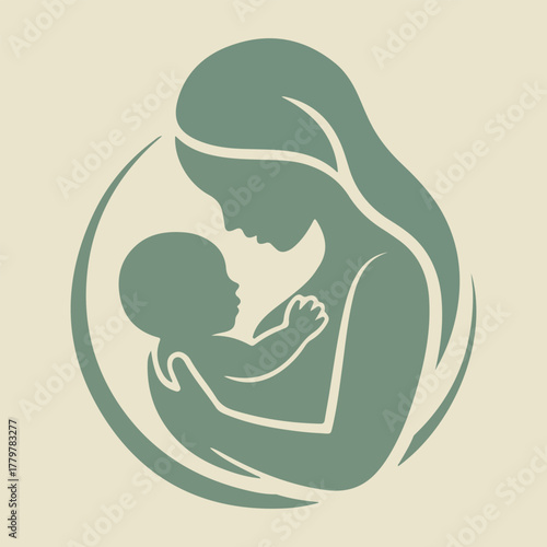 Gentle silhouette of mother holding newborn baby in loving embrace circle