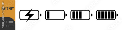 Set of battery icon . Full and low battery charge icons. Color icons set. Black icons