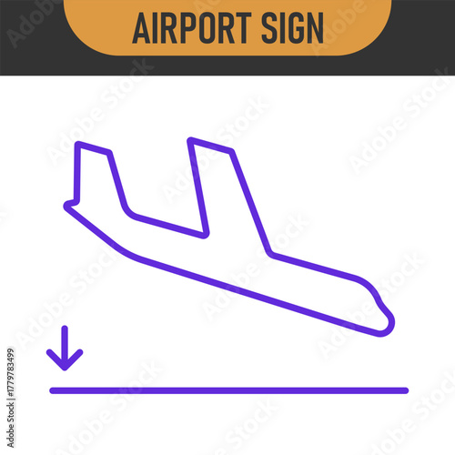 Arrivals and departure plane signs. Airport Sign. Simple icons, airplane landing and takeoff. Airport icons set: departures, arrivals. Vector illustration Aircraft or Airplane
