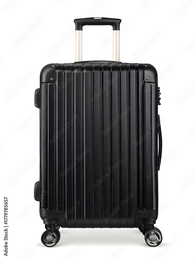 Fototapeta premium Black rolling suitcase isolated on white background