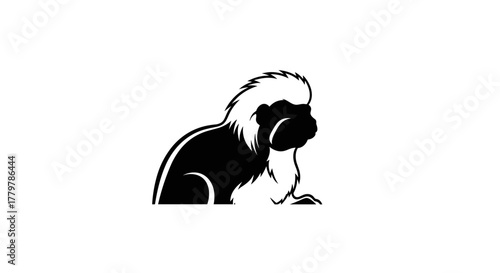 Minimalist black and white tamarin monkey silhouette logo design.