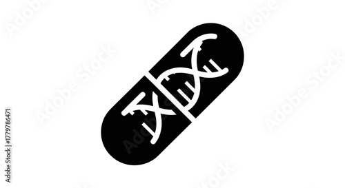 Genetic Medicine Pill Icon with DNA Helix.