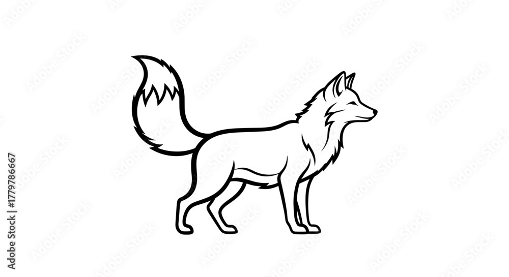 Obraz premium Line Art Drawing of a Fox Standing Profile.