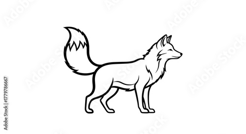 Line Art Drawing of a Fox Standing Profile.