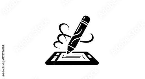 Digital Signature on Tablet with Stylus Illustration.