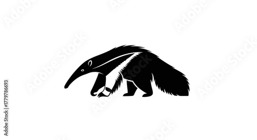 Giant Anteater Silhouette Isolated on White Background.