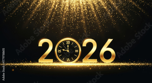 Golden 2026 New Year celebration clock countdown background illustration