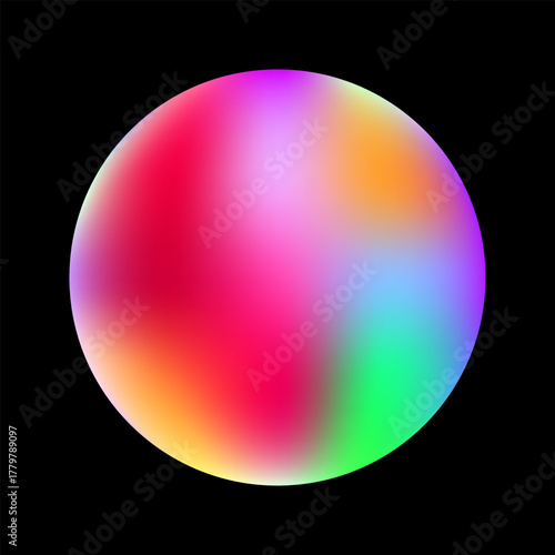 Abstract vibrant neon gradient sphere or colorful orb design element isolated. smooth holographic fluid color blend texture background vector illustration.