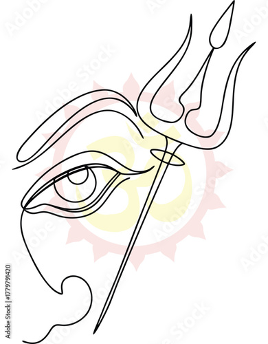 Minimalist Line Art Depiction of Hindu Deity with Symbolic Trident and Om Symbol creating an elegant and spiritual design ideal for meditative practices and religious themes