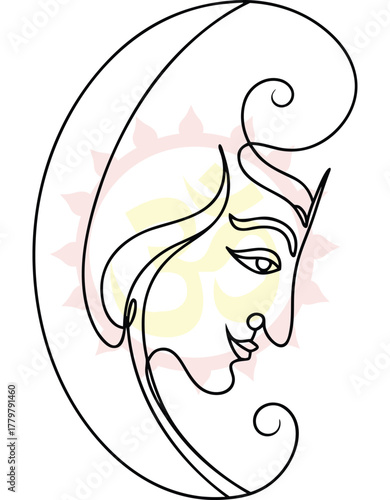 Elegant single line drawing of a serene deity with a halo representing spirituality and mindfulness suitable for meditation practice yoga and spiritual well being design projects