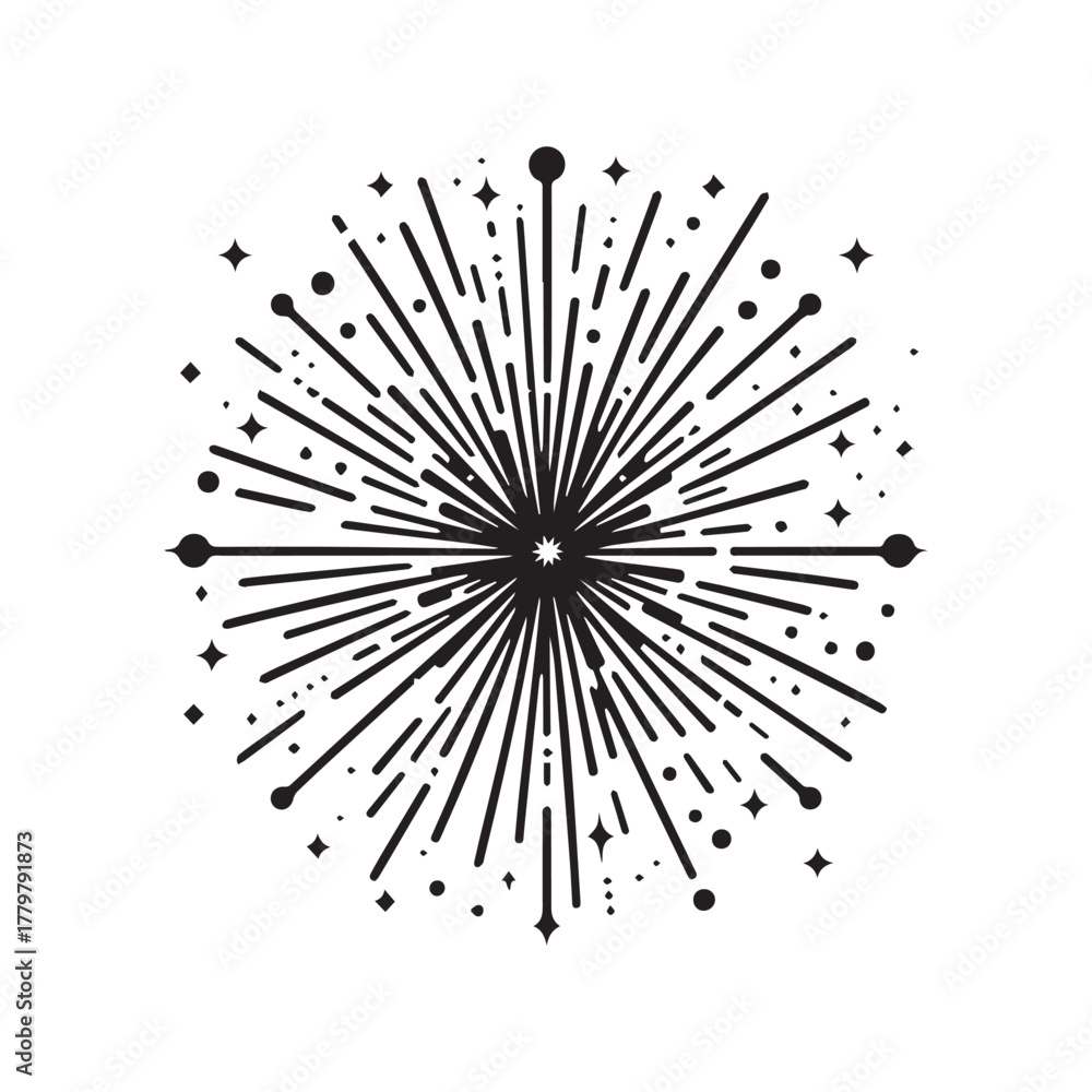 Obraz premium Black and White Minimalist Fireworks Explosion Vector